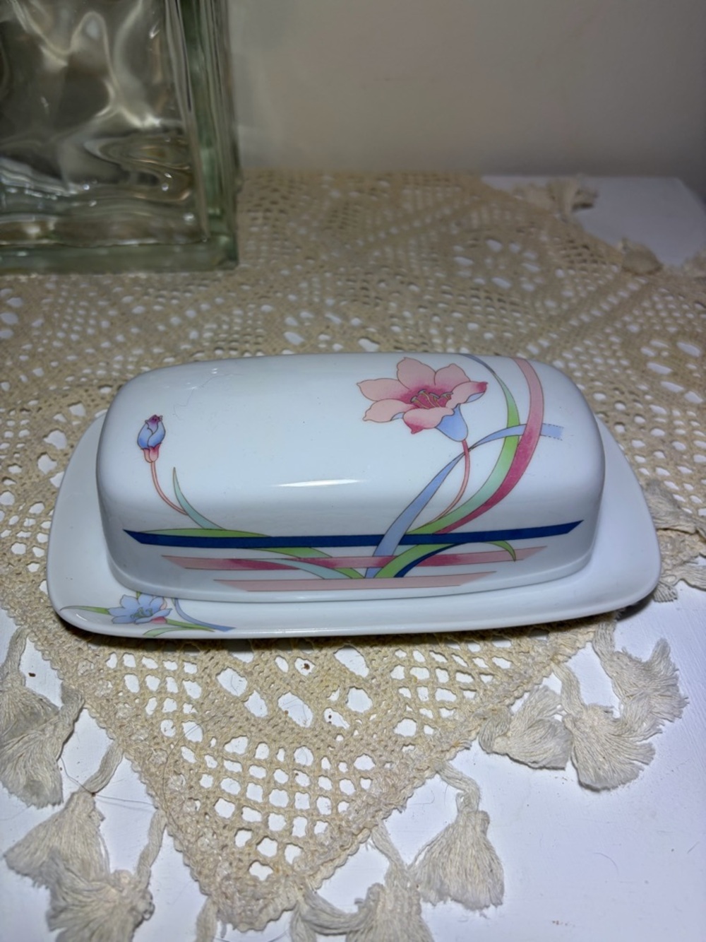 New Vintage Butter Dish Stoneware The Toscany Collection Iris Floral